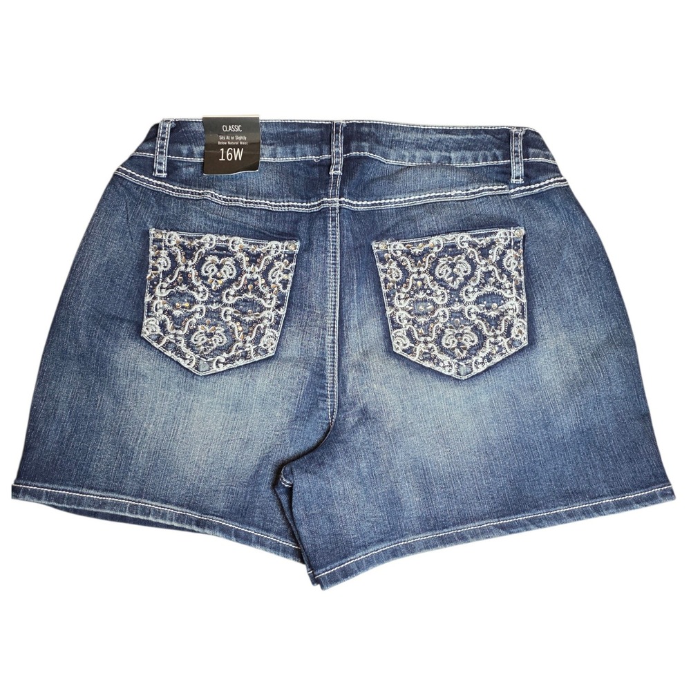 Cato Premium Womens Classic Denim Shorts Rhinestone Embellished Blue‎ Size 16W